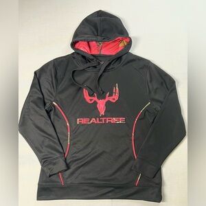 Realtree Hoodie Sweatshirt Womens M Black Pink Camo Antler Logo Pullover Fleece
